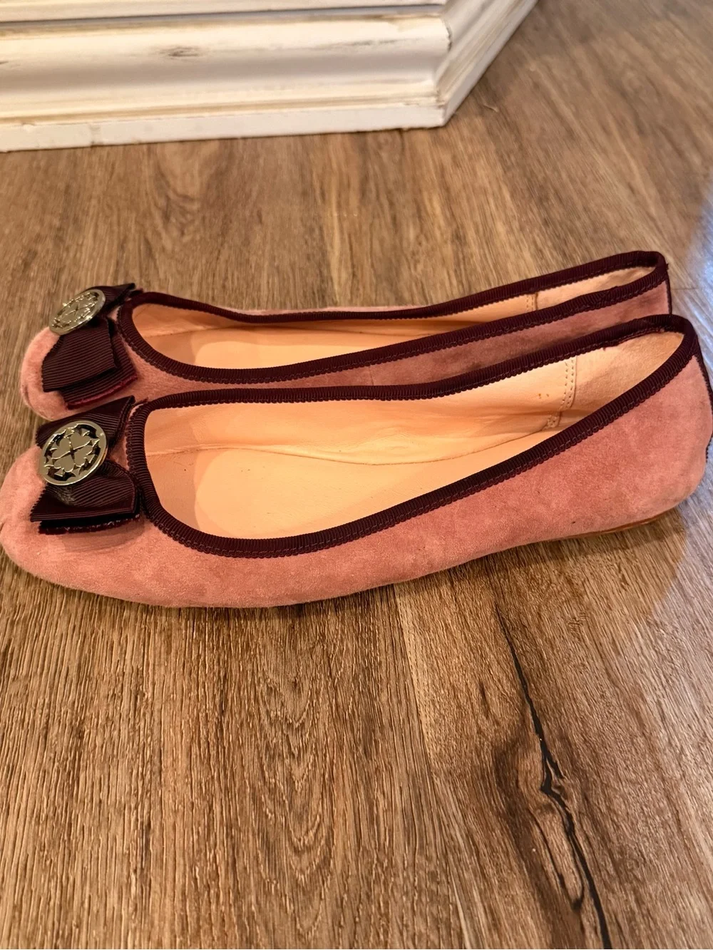 Kate Spade Shoes Womens Sz 8.5M Fontana Pink Mauve Suede Ballet Flats Bow Preppy